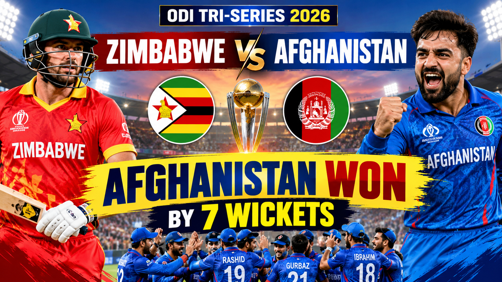 Zimbabwe vs Afghanistan 2026: अफगानिस्तान ने जिम्बाब्वे को 7 विकेट से हराया, राशिद खान का कमाल, ODI ट्राई सीरीज पर कब्जा