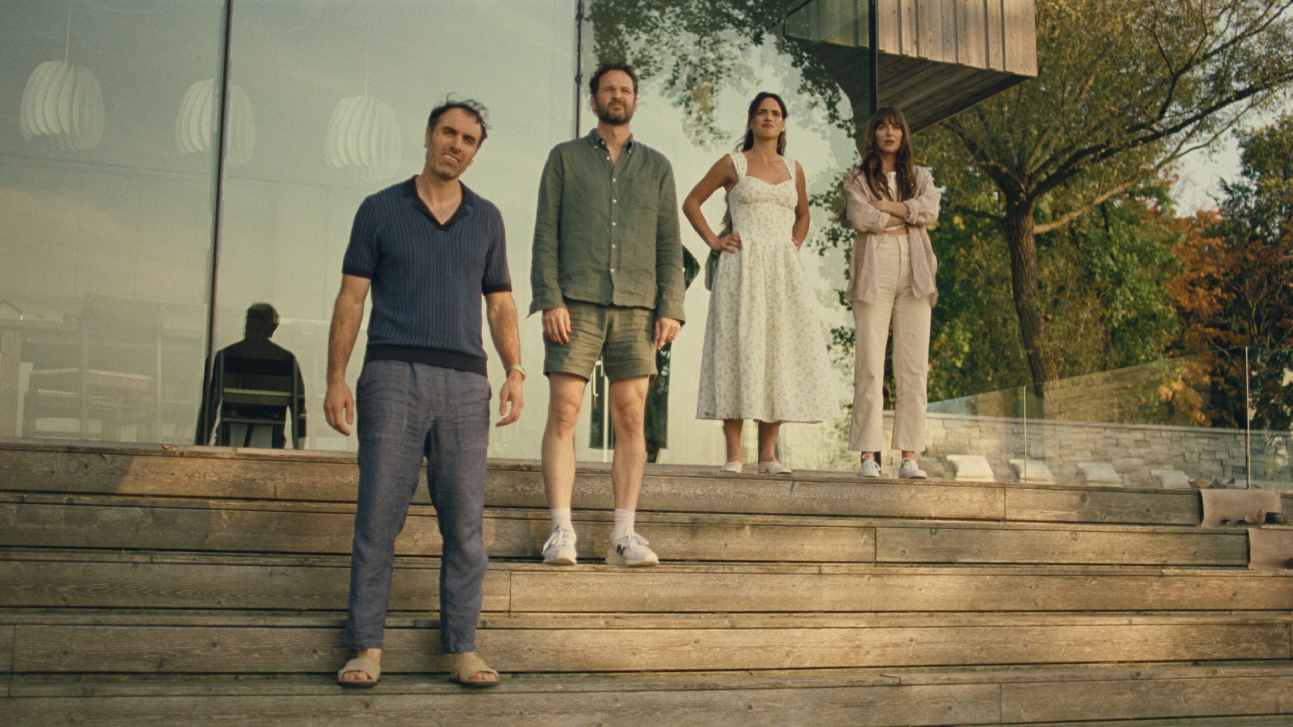 Michael Angelo Covino Kyle Marvin Adria Arjona and Dakota Johnson in SPLITSVILLE scaled