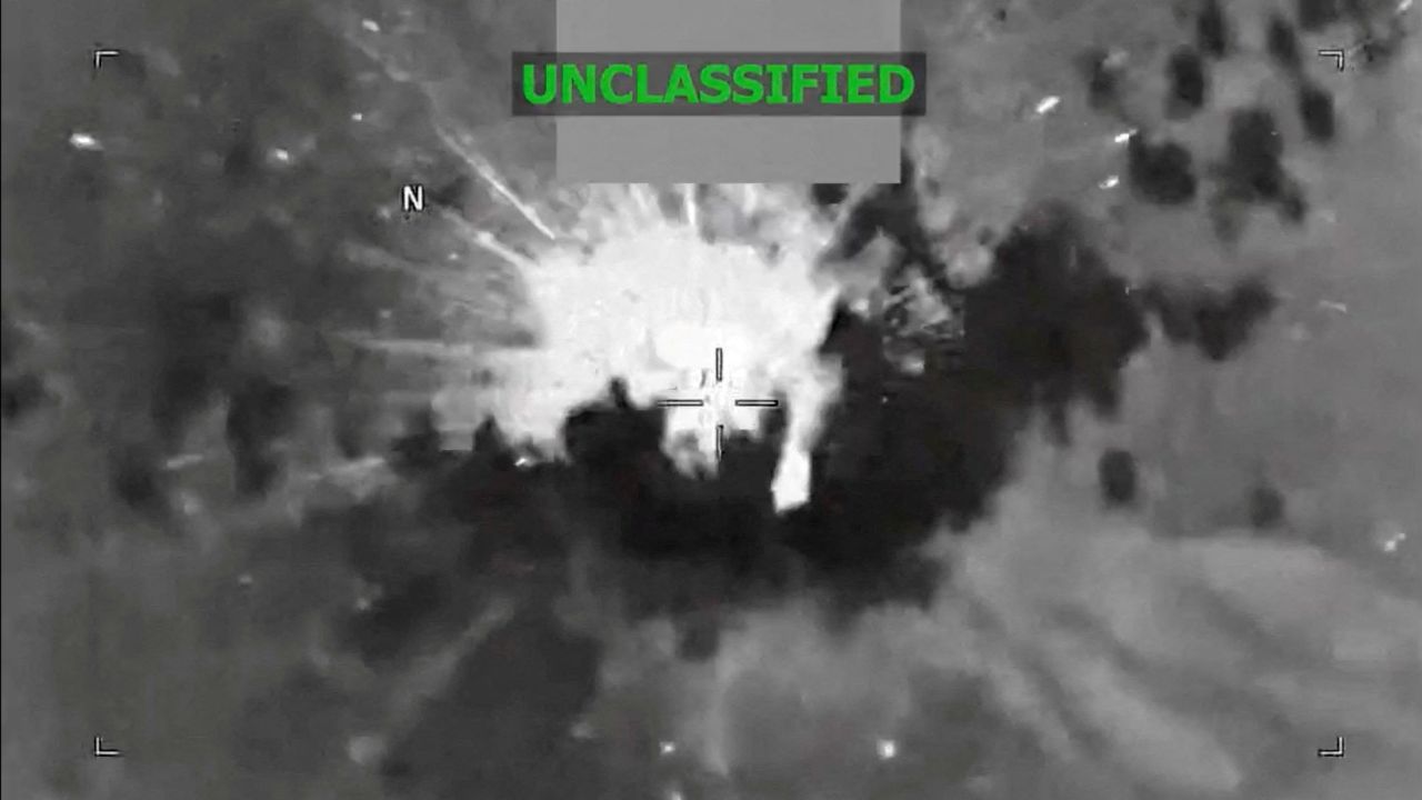 An explosion occurs on a vessel during what the U.S. military says was a kinetic strike on a suspected drug trafficking vessel in the Caribbean at an unidentified location in this screen grab obt