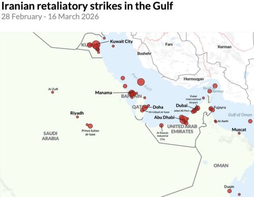 iran 2026 map Iran strikes vs neigh