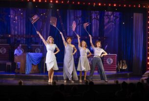 the all female cast of swingtime canteen prepares to wave goodbye after bringing wwii era music and stories to the stage the sp